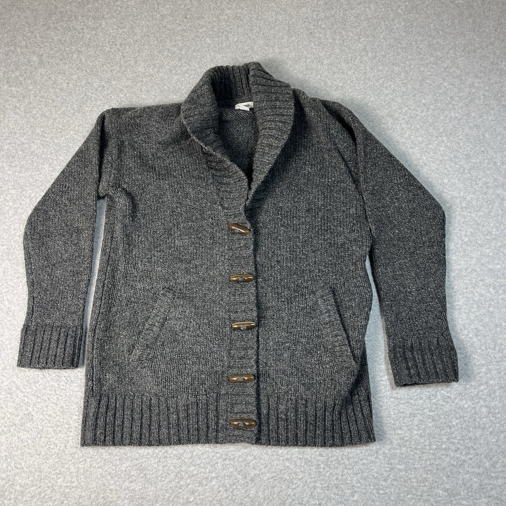 LL Bean Sweater Womens Small Gray Ragg Knit Lambs Wool Shawl Collar Cardigan